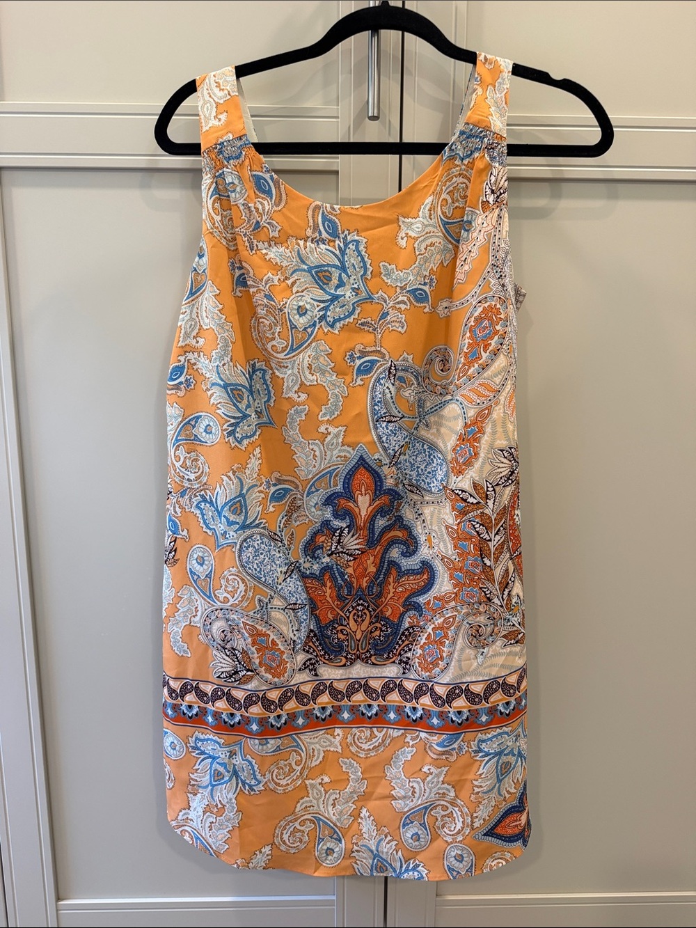 Sleeveless Paisley Mini Dress in Orange